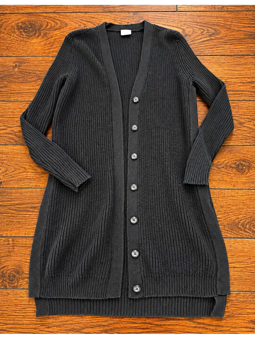 Women’s Small Black Solid Knit V-Neck LS Button-Front Cardigan Sweater
